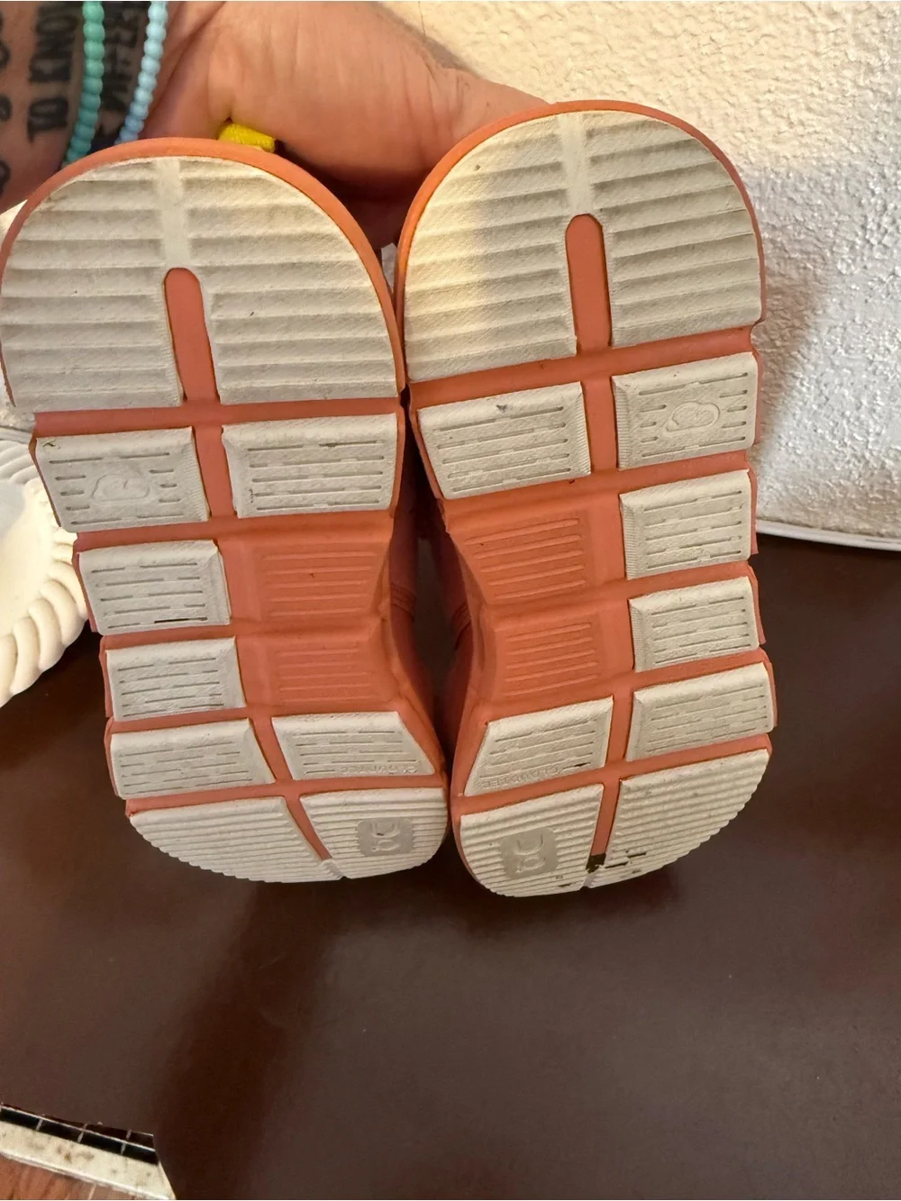Coral Pink Kids Athletic Sneakers with Yellow Accents